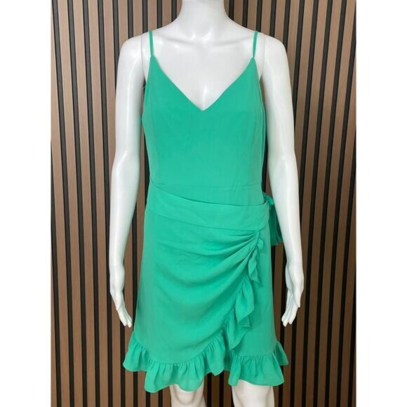 Lilly Pulitzer Alisa Women's Dress 10 Green Slip Wrap Ruffle Hem Tie-Waist - Picture 1 of 7